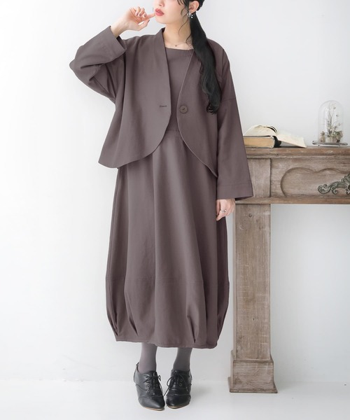 somari imagination（ソマリ イマジネーション）の「『リネン混ジャケット＆ワンピースセットアップ』（ワンピース・レディース・モカ/ブラック/チャコールグレー・1/2）」の5枚目の写真