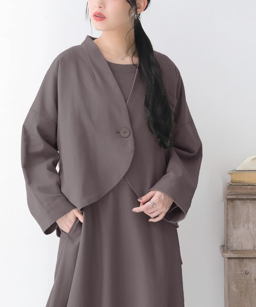 somari imagination（ソマリ イマジネーション）の「『リネン混ジャケット＆ワンピースセットアップ』（ワンピース・レディース・モカ/ブラック/チャコールグレー・1/2）」の9枚目の写真