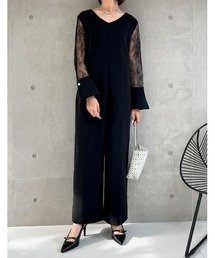 Re:EDIT | [PREMIUM DRESS COLLECTION][低身長/大きいサイズ有]袖レース切り替えVネックオールインワン(つなぎ/オールインワン)