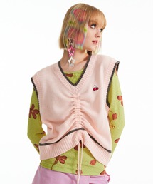 KIRSH CHERRY SHIRRING KNIT VEST/キルシーチェリーシャーリングニットベスト