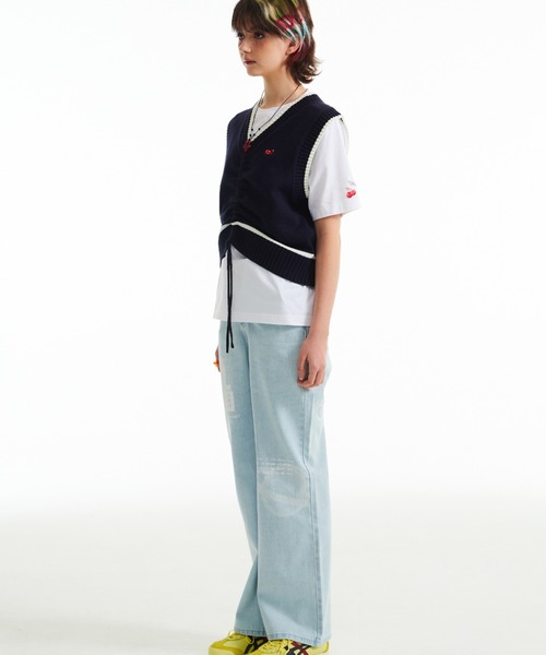 KIRSH(キルシー)の「KIRSH CHERRY SHIRRING KNIT VEST/キルシーチェリーシャーリングニットベスト(ベスト・レディース・ライトピンク/ネイビー・ONE SIZE)」の4枚目の写真