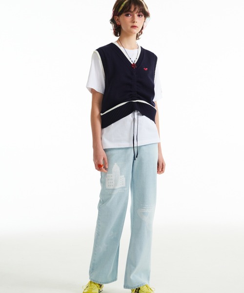 KIRSH(キルシー)の「KIRSH CHERRY SHIRRING KNIT VEST/キルシーチェリーシャーリングニットベスト(ベスト・レディース・ライトピンク/ネイビー・ONE SIZE)」の6枚目の写真