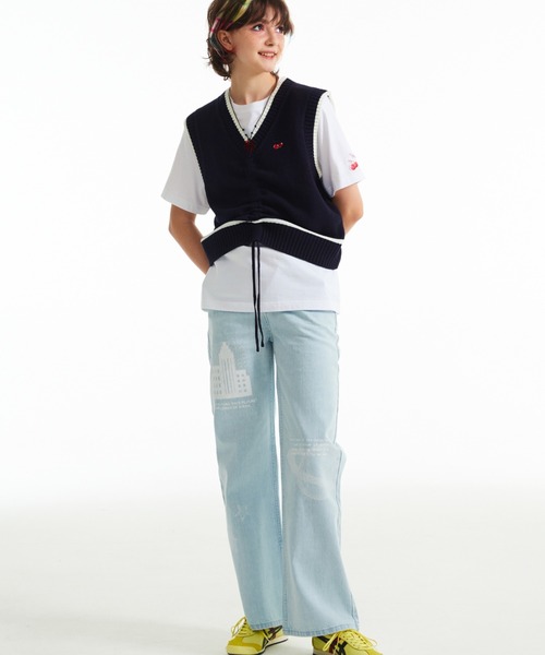 KIRSH(キルシー)の「KIRSH CHERRY SHIRRING KNIT VEST/キルシーチェリーシャーリングニットベスト(ベスト・レディース・ライトピンク/ネイビー・ONE SIZE)」の7枚目の写真