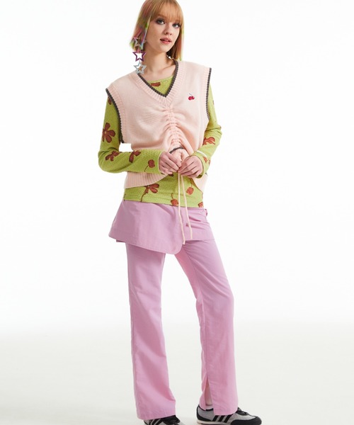 ベスト ジレ KIRSH CHERRY SHIRRING KNIT VEST/キルシーチェリーシャーリングニットベスト レディース ベスト ジレ KIRSH CHERRY SHIRRING KNIT VEST/キルシーチェリー