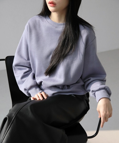 UNE MANSION（ユヌマンション）の「デイリーシンプルラウンドネッククロップドトレーナー（スウェット・レディース・ブラック/ネイビー/スカイブルー/グレー/イエロー/ミント/パープル/オートミール/ピンク・FREE）」の7枚目の写真