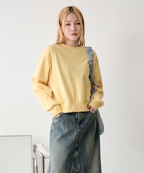 UNE MANSION（ユヌマンション）の「デイリーシンプルラウンドネッククロップドトレーナー（スウェット・レディース・ブラック/ネイビー/スカイブルー/グレー/イエロー/ミント/パープル/オートミール/ピンク・FREE）」の8枚目の写真