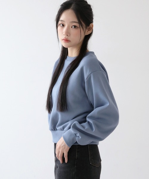 UNE MANSION（ユヌマンション）の「デイリーシンプルラウンドネッククロップドトレーナー（スウェット・レディース・ブラック/ネイビー/スカイブルー/グレー/イエロー/ミント/パープル/オートミール/ピンク・FREE）」の17枚目の写真