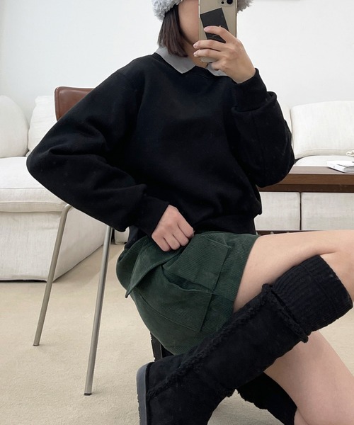 UNE MANSION（ユヌマンション）の「デイリーシンプルラウンドネッククロップドトレーナー（スウェット・レディース・ブラック/ネイビー/スカイブルー/グレー/イエロー/ミント/パープル/オートミール/ピンク・FREE）」の15枚目の写真