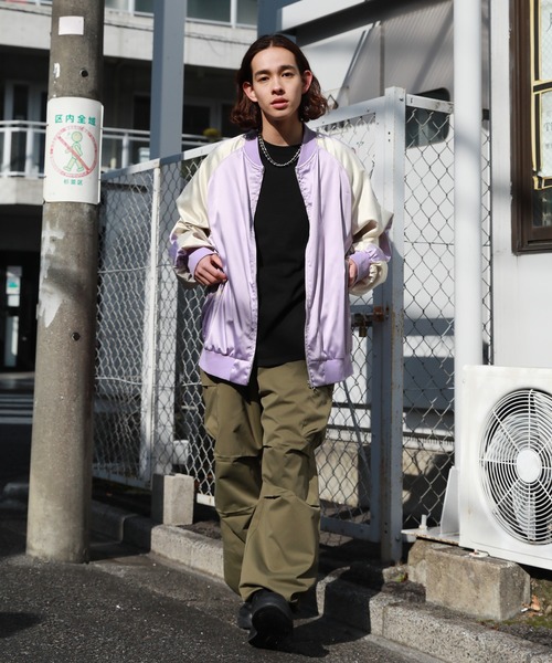 MSGM エムエスジーエムジップアップジャージーブルゾン 袖配色サテンスカジャンジップブルゾン（スカジャン）｜MSG