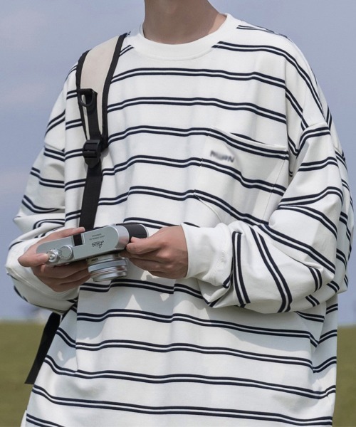 NEW GENTLEMAN(ニュージェントルマン)の「ホライズンボーダー オーバーサイズロンT(Tシャツ/カットソー・メンズ・ホワイト/ネイビー・M/L/XL)」の5枚目の写真