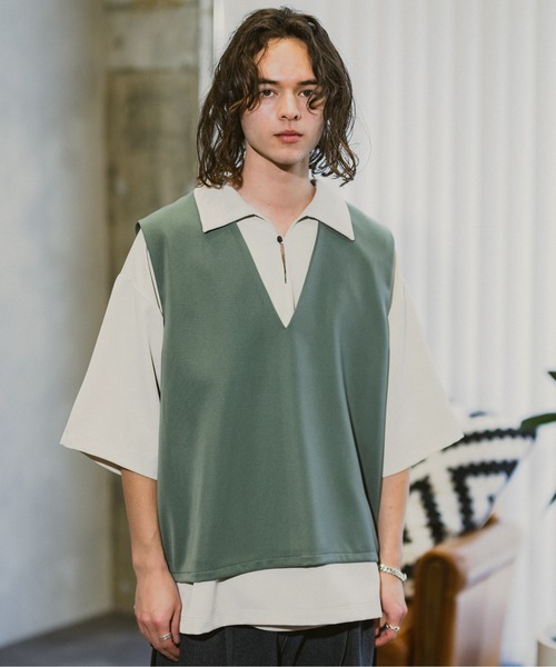 CASPER JOHN（キャスパージョン）の「V-neck loose vest/Vネックルーズベスト（ベスト・メンズ・ライトグリーン/ブラック/ナチュラル・SMALL/MEDIUM/LARGE）」の3枚目の写真