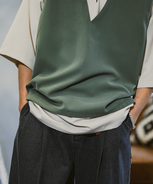 CASPER JOHN（キャスパージョン）の「V-neck loose vest/Vネックルーズベスト（ベスト・メンズ・ライトグリーン/ブラック/ナチュラル・SMALL/MEDIUM/LARGE）」の20枚目の写真