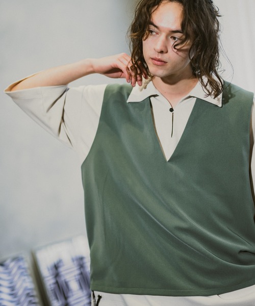 CASPER JOHN（キャスパージョン）の「V-neck loose vest/Vネックルーズベスト（ベスト・メンズ・ライトグリーン/ブラック/ナチュラル・SMALL/MEDIUM/LARGE）」の19枚目の写真