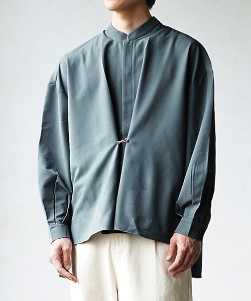 MinoriTY(マイノリティ)の「【MinoriTY】スタンドカラータックシャツ 長袖シャツ メンズ 無地(シャツ/ブラウス・メンズ・ブルーグリーン/パープル/ベージュ・L/M/S)」の2枚目の写真