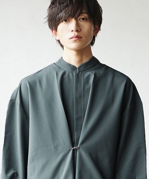 MinoriTY(マイノリティ)の「【MinoriTY】スタンドカラータックシャツ 長袖シャツ メンズ 無地(シャツ/ブラウス・メンズ・ブルーグリーン/パープル/ベージュ・L/M/S)」の8枚目の写真