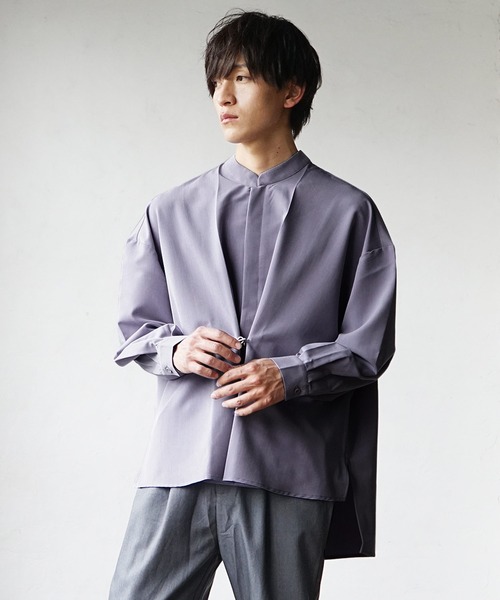 MinoriTY(マイノリティ)の「【MinoriTY】スタンドカラータックシャツ 長袖シャツ メンズ 無地(シャツ/ブラウス・メンズ・ブルーグリーン/パープル/ベージュ・L/M/S)」の14枚目の写真