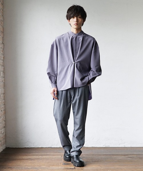 MinoriTY(マイノリティ)の「【MinoriTY】スタンドカラータックシャツ 長袖シャツ メンズ 無地(シャツ/ブラウス・メンズ・ブルーグリーン/パープル/ベージュ・L/M/S)」の15枚目の写真