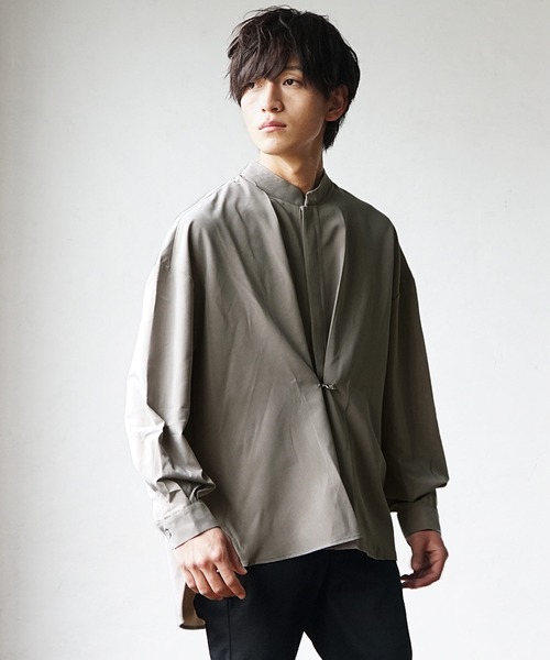 MinoriTY(マイノリティ)の「【MinoriTY】スタンドカラータックシャツ 長袖シャツ メンズ 無地(シャツ/ブラウス・メンズ・ブルーグリーン/パープル/ベージュ・L/M/S)」の6枚目の写真