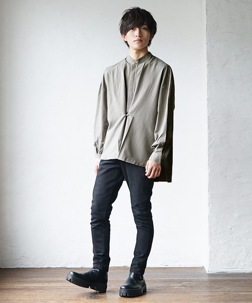 MinoriTY(マイノリティ)の「【MinoriTY】スタンドカラータックシャツ 長袖シャツ メンズ 無地(シャツ/ブラウス・メンズ・ブルーグリーン/パープル/ベージュ・L/M/S)」の7枚目の写真