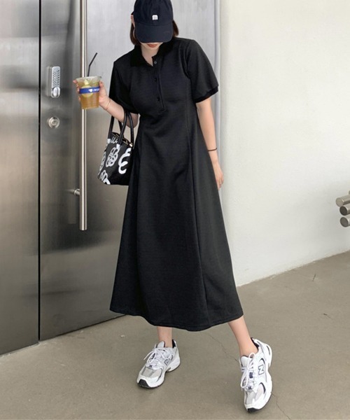 PRIVATE BEACH(プライベートビーチ)の「ポロ衿フレアロングワンピース(ワンピース・レディース・グレー/ブラック/ブラック×ホワイト/ベージュ/カーキ・L/M)」の6枚目の写真