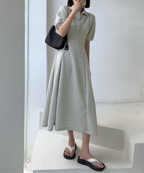 PRIVATE BEACH(プライベートビーチ)の「ポロ衿フレアロングワンピース(ワンピース・レディース・グレー/ブラック/ブラック×ホワイト/ベージュ/カーキ・L/M)」の9枚目の写真