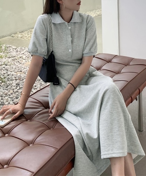 PRIVATE BEACH(プライベートビーチ)の「ポロ衿フレアロングワンピース(ワンピース・レディース・グレー/ブラック/ブラック×ホワイト/ベージュ/カーキ・L/M)」の10枚目の写真