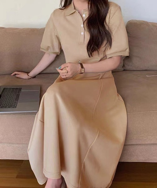 PRIVATE BEACH(プライベートビーチ)の「ポロ衿フレアロングワンピース(ワンピース・レディース・グレー/ブラック/ブラック×ホワイト/ベージュ/カーキ・L/M)」の19枚目の写真