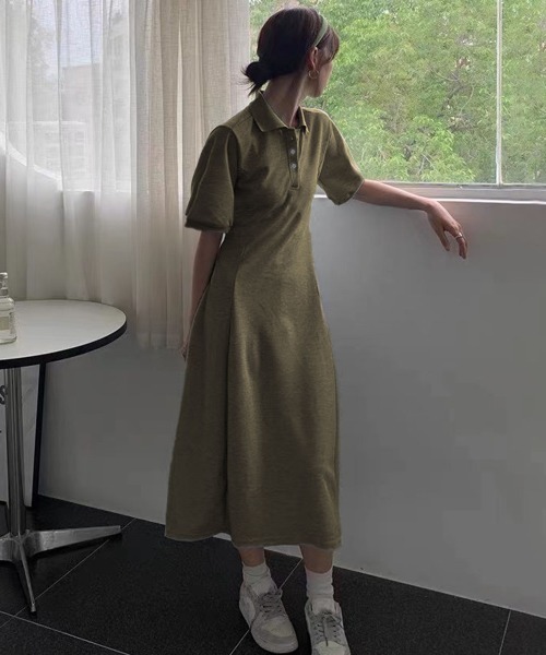 PRIVATE BEACH(プライベートビーチ)の「ポロ衿フレアロングワンピース(ワンピース・レディース・グレー/ブラック/ブラック×ホワイト/ベージュ/カーキ・L/M)」の21枚目の写真