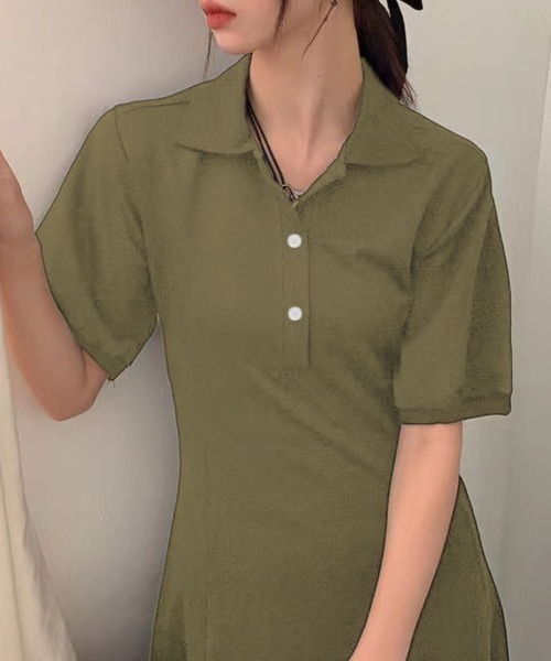 セール】ポロ衿フレアロングワンピース（ワンピース）｜PRIVATE BEACH