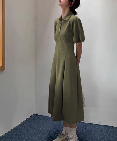 PRIVATE BEACH(プライベートビーチ)の「ポロ衿フレアロングワンピース(ワンピース・レディース・グレー/ブラック/ブラック×ホワイト/ベージュ/カーキ・L/M)」の22枚目の写真