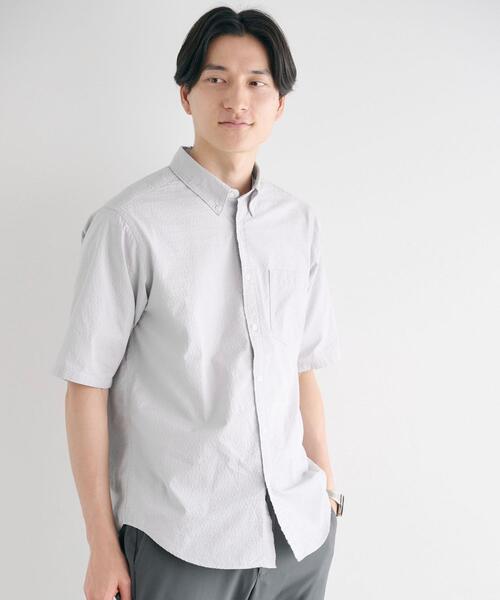 green label relaxing（グリーンレーベルリラクシング）の「サッカードビー ボタンダウン シャツ -抗菌-（シャツ/ブラウス・メンズ・ネイビー/ライトグレー/ロイヤルブルー・M/XL/L/S）」の2枚目の写真