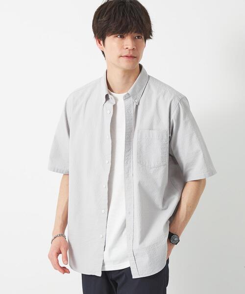 green label relaxing（グリーンレーベルリラクシング）の「サッカードビー ボタンダウン シャツ -抗菌-（シャツ/ブラウス・メンズ・ネイビー/ライトグレー/ロイヤルブルー・M/XL/L/S）」の5枚目の写真