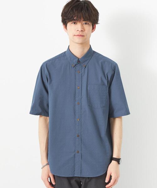 green label relaxing（グリーンレーベルリラクシング）の「サッカードビー ボタンダウン シャツ -抗菌-（シャツ/ブラウス・メンズ・ネイビー/ライトグレー/ロイヤルブルー・M/XL/L/S）」の6枚目の写真