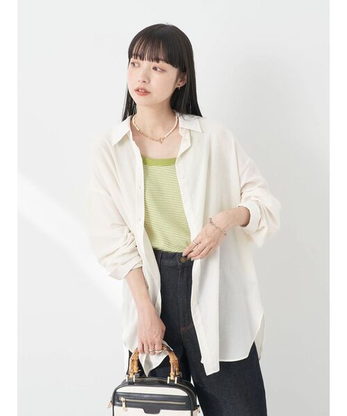 earth music&ecology（アースミュージックアンドエコロジー）の「シアーボーイズライクシャツ（シャツ/ブラウス・レディース・モカ/ピンク/ブラック/オフホワイト/ブルー・FREE）」の9枚目の写真