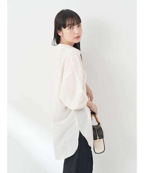 earth music&ecology（アースミュージックアンドエコロジー）の「シアーボーイズライクシャツ（シャツ/ブラウス・レディース・モカ/ピンク/ブラック/オフホワイト/ブルー・FREE）」の10枚目の写真