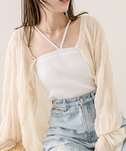 mystic（ミスティック）の「パット付Vキャミソール（キャミソール・レディース・オフホワイト/グレー/アイボリー/ブラック/ベージュ・FREE）」の2枚目の写真