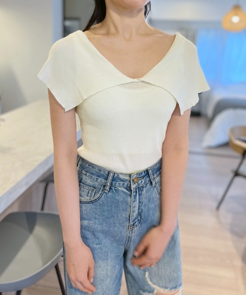 Jewelobe(ジュエローブ)の「ビッグカラーノースリーブニットトップス(Tシャツ/カットソー・レディース・ホワイト/ブラック・FREE)」の8枚目の写真