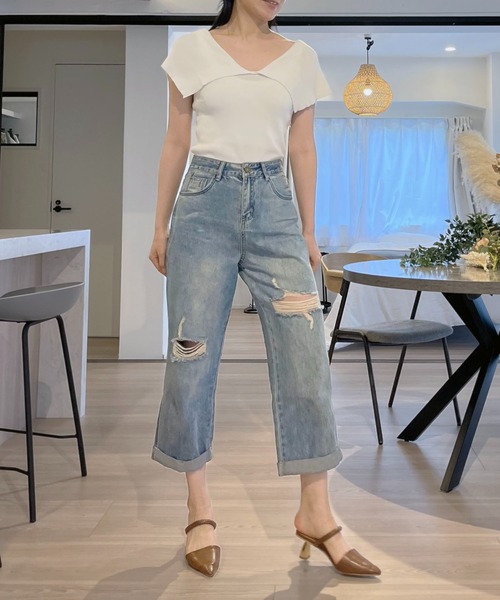 Jewelobe(ジュエローブ)の「ビッグカラーノースリーブニットトップス(Tシャツ/カットソー・レディース・ホワイト/ブラック・FREE)」の15枚目の写真