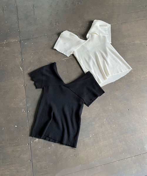 セール】ビッグカラーノースリーブニットトップス（Tシャツ