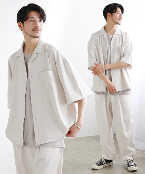 LIL VENDARS（リルヴェンダース）の「Buyer's Select / 【セットアップ 3点セット】防シワ接触冷感リラックスワイドシャツ+天竺タンクトップ+タックワイドパンツ（セットアップ・メンズ・ブラック系その他2/ブルー系その他/ホワイト系その他3/ネイビー系2/ホワイト系その他/グレー系その他3/ホワイト系その他4/ストライプ/グリーン系その他/ブルー系その他2/グレー系その他2/グレー系その他/ブラウン系その他3/その他2/ブラック系その他/ブラック系/チャコール/ベージュ/ネイビー/サックスブルー系/ホワイト系/ブラック/グレー/ネイビー系/ワイン系・L/M/S/XL）」の3枚目の写真