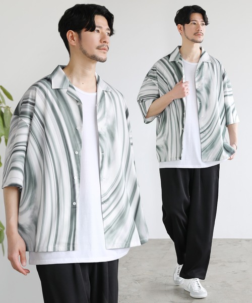 LIL VENDARS（リルヴェンダース）の「Buyer's Select / 【セットアップ 3点セット】防シワ接触冷感リラックスワイドシャツ+天竺タンクトップ+タックワイドパンツ（セットアップ・メンズ・ブラック系その他2/ブルー系その他/ホワイト系その他3/ネイビー系2/ホワイト系その他/グレー系その他3/ホワイト系その他4/ストライプ/グリーン系その他/ブルー系その他2/グレー系その他2/グレー系その他/ブラウン系その他3/その他2/ブラック系その他/ブラック系/チャコール/ベージュ/ネイビー/サックスブルー系/ホワイト系/ブラック/グレー/ネイビー系/ワイン系・L/M/S/XL）」の4枚目の写真