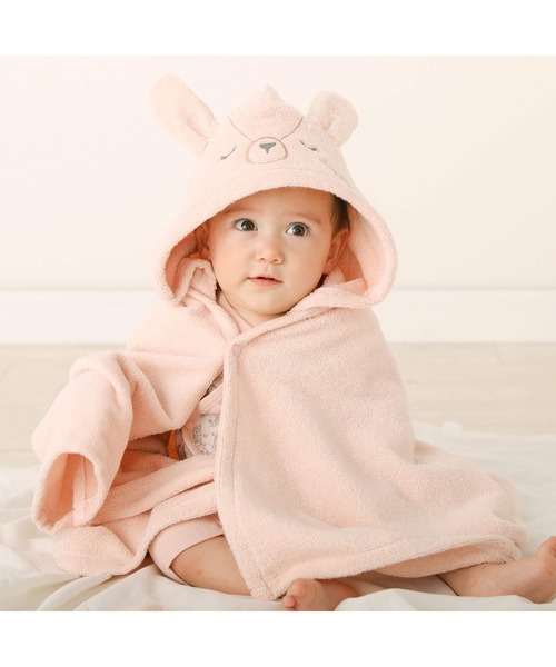 SLAP SLIP BABY（スラップスリップベビー）の「アニマルモチーフクマウサギフェイスフード付きパイルおくるみベビー（おくるみ・キッズ・ピンク/オフホワイト・ONE SIZE）」の2枚目の写真