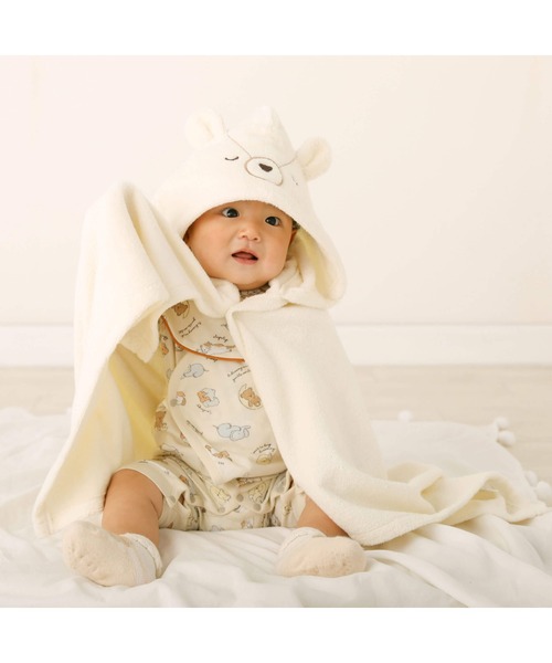 SLAP SLIP BABY（スラップスリップベビー）の「アニマルモチーフクマウサギフェイスフード付きパイルおくるみベビー（おくるみ・キッズ・ピンク/オフホワイト・ONE SIZE）」の3枚目の写真