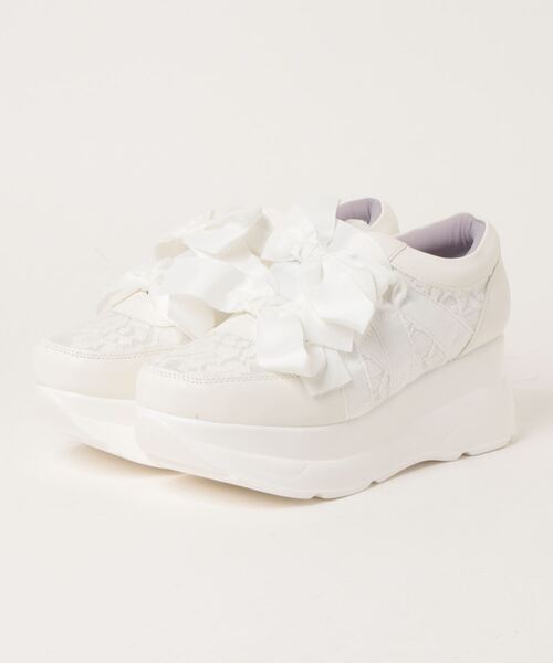 YOSUKE（ヨースケ）の「「YOSUKE/ヨースケ」厚底リボンスニーカー（スニーカー・レディース・ブラック/アイボリー/オフホワイト/グレー/ホワイト系その他2/ブラック×グリーン/シルバー/シャンパン・S/L/M/LL）」の2枚目の写真