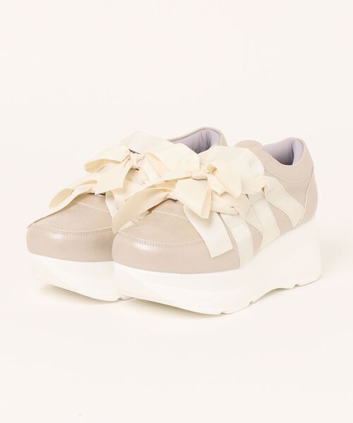 YOSUKE（ヨースケ）の「「YOSUKE/ヨースケ」厚底リボンスニーカー（スニーカー・レディース・ブラック/アイボリー/オフホワイト/グレー/ホワイト系その他2/ブラック×グリーン/シルバー/シャンパン・S/L/M/LL）」の8枚目の写真