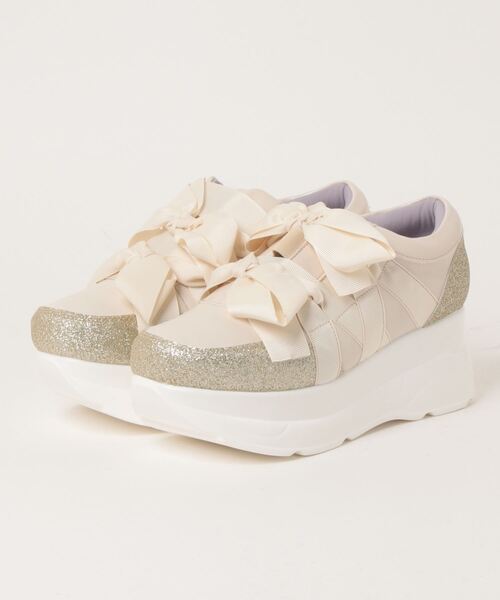 YOSUKE（ヨースケ）の「「YOSUKE/ヨースケ」厚底リボンスニーカー（スニーカー・レディース・ブラック/アイボリー/オフホワイト/グレー/ホワイト系その他2/ブラック×グリーン/シルバー/シャンパン・S/L/M/LL）」の3枚目の写真