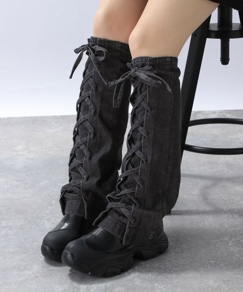 JEANASIS(ジーナシス)の「デニムレッグカバー/974188(レッグウォーマー・レディース・ブラック/ブルー・FREE)」の2枚目の写真