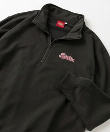 【Dickies/ディッキーズ】ワンポイントワッペンロゴ&ブランドネームロゴ刺繍 リブライン ハーフジップ ビッグシルエットスウェット/オーバーサイズ/裏起毛