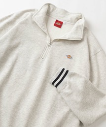 【Dickies/ディッキーズ】ワンポイントワッペンロゴ&ブランドネームロゴ刺繍 リブライン ハーフジップ ビッグシルエットスウェット/オーバーサイズ/裏起毛
