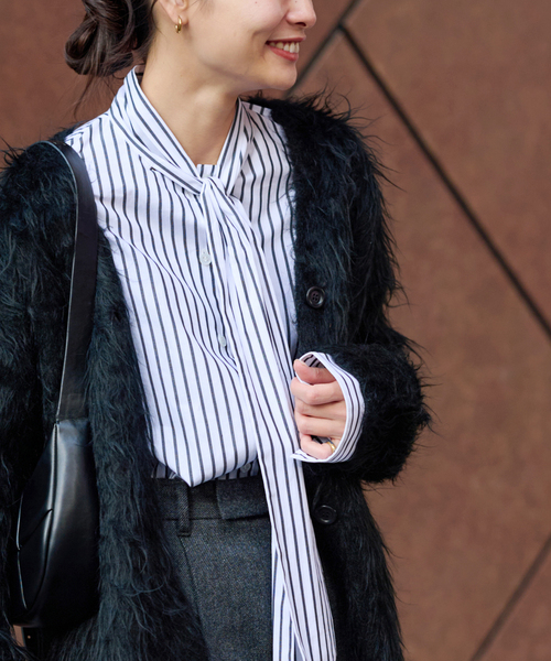 JOURNAL STANDARD（ジャーナルスタンダード）の「シャギーVネックカーディガン（カーディガン/ボレロ・レディース・ブラック/グレー/ホワイト・FREE）」の5枚目の写真